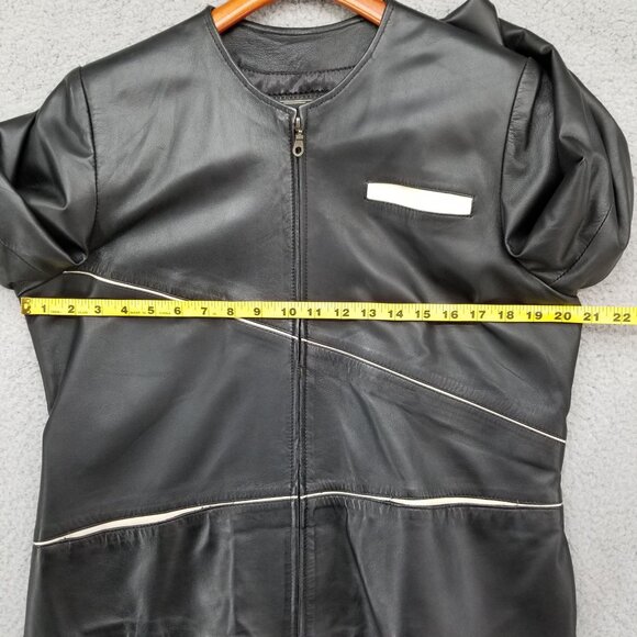 Silvia y Mario Womens Black Leather Jacket Lined Pockets Full Zip Argentina Sz M - Picture 7 of 16